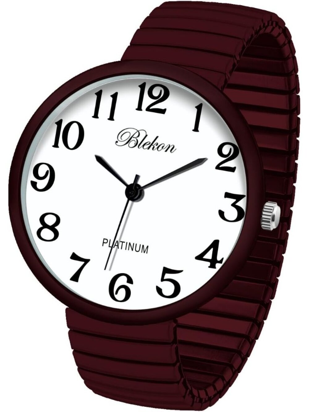 Women's Maroon New Super Large Face Stretch Band Japanese Movement Fashion Watch